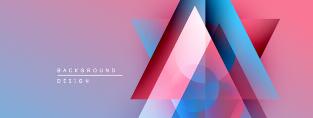 Poster - Abstract geometric shapes overlap, creating vibrant color gradients. Background features pink, purple, blue hues. Modern design element.