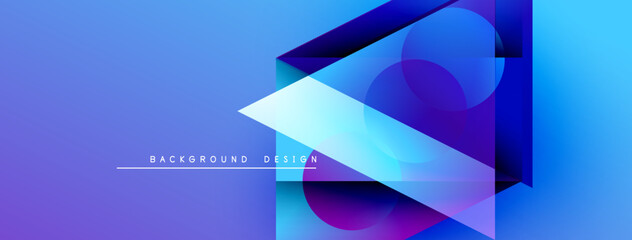 Fototapete - Abstract geometric shapes overlap, creating vibrant blue purple gradient. Text reads background design. Modern digital illustration.