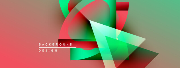 Aufkleber - Abstract geometric shapes overlap, creating vibrant color gradients. Red, green, plus muted tones dominate composition. Modern design element.