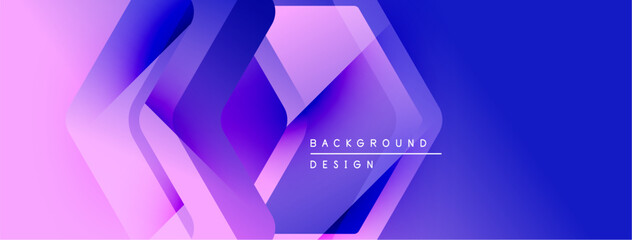 Poster - Abstract geometric shapes blend purple, pink hues. Modern design features overlapping layers, gradients. Text reads background design.