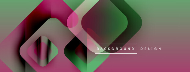 Poster - Abstract geometric layers create vibrant pink, green gradients. Overlapping shapes suggest depth, modern design aesthetic.