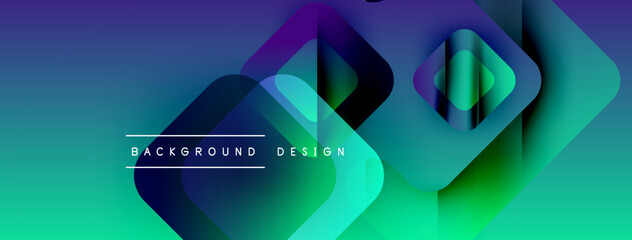 Poster - Abstract gradient shapes overlap creating dynamic visual effect. Blue, green hues dominate composition. Text reads background design.
