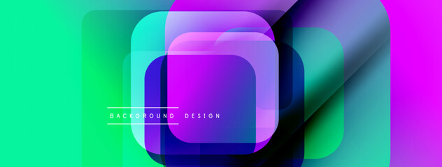 Poster - Abstract geometric shapes overlap. Vibrant colors blend, creating modern design. Text reads background design. Minimalist aesthetic.