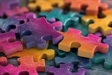 Aufkleber - Colorful Puzzle Pieces Close Up, Symbolizing Teamwork, Problem Solving, and Strategic Partnership : Generative AI