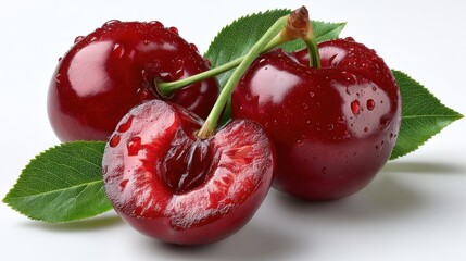 Poster - Fresh Cherries With Water Droplets, Symbolizing Healthy Eating and Summer Harvest Season, Ideal for Food Blogging and Recipe Inspiration : Generative AI