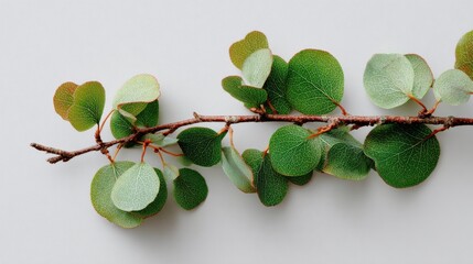 Leinwandbilder - Eucalyptus Branch With Round Leaves on White Background, Symbolizing Freshness and Natural Beauty for Wellness Campaigns : Generative AI