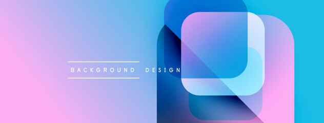 Poster - Abstract background features vibrant color gradients. Overlapping squares create modern visual effect. Text reads background design.
