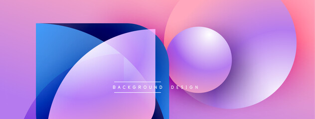 Poster - Abstract shapes blend pink, purple, blue hues. Modern design features overlapping forms, gradient effects, text reads background design.
