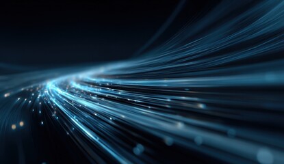 Poster - Flowing Blue Light Streaks, Representing High-Speed Data Transfer and Digital Transformation in Modern Technology : Generative AI