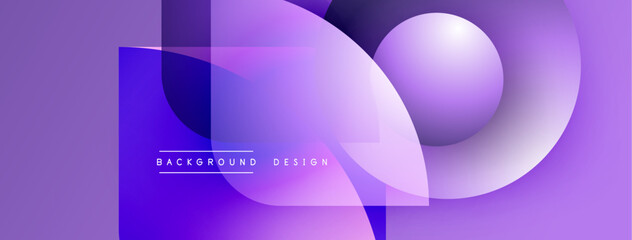 Aufkleber - Abstract purple design features overlapping shapes, gradients, sphere. Modern background suitable for digital projects.