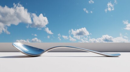 Aufkleber - Silver Spoon Reflecting Sky and Clouds, Symbolizing Clarity and Culinary Innovation for Food Industry Marketing Campaigns : Generative AI