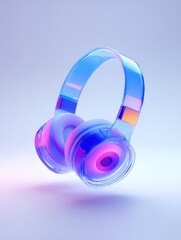 Leinwandbilder - Translucent Blue Headphones with Neon Highlights, Representing Modern Technology and Audio Entertainment, Perfect for Product Mockups and Digital Marketing Campaigns : Generative AI