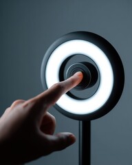 Poster - Finger Pressing Power Button on Ring Light for Content Creation, Representing Modern Technology and Digital Marketing Solutions for Business : Generative AI