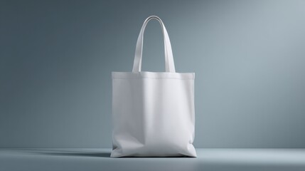 Poster - Blank White Tote Bag on Gray Background, Ideal for Branding Mockups and Sustainable Packaging Design Projects : Generative AI
