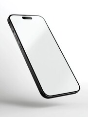 Fototapete - Sleek Black Smartphone with Blank Screen on White Background, Ideal for Mobile App Advertising and Digital Communication Mockups : Generative AI