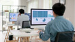 © ChayTee - Asia people expert man tech talent working on project predict sales insight SEO graph chart AI smart plan visual big data science report center BI smart tools screen. Office worker asian analyst job.