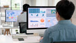 © ChayTee - Asia people expert man tech talent working on project predict sales insight SEO graph chart AI smart plan visual big data science report center BI smart tools screen. Office worker asian analyst job.
