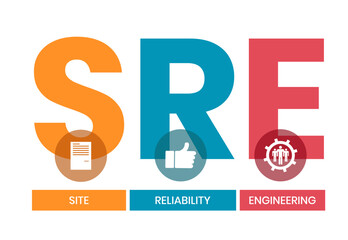 SRE - Site Reliability Engineering acronym. business concept background. vector illustration concept with keywords and icons. lettering illustration with icons for web banner, flyer, landing page