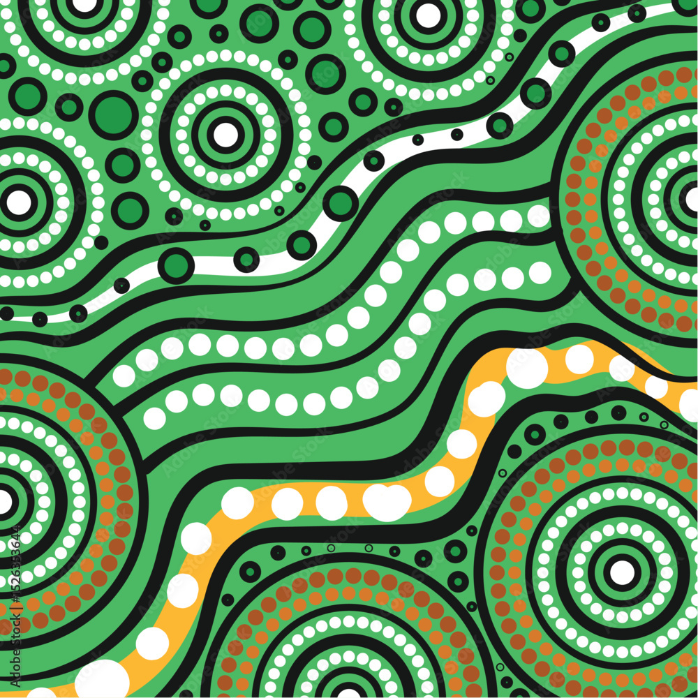 Green Aboriginal Dot Art with Circular Motifs Stock Vector | Adobe Stock