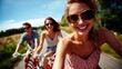© Matweymax - Scenic Adventure: Friends Enjoying a Joyful Bicycle Ride on a Serene Country Road in Stunning 4K Imagery