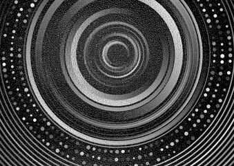 Aufkleber - Abstract linear monochrome circles and dotted lines with grunge grainy texture background. Geometric vector design