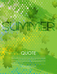 Aufkleber - Green modern summer poster background with maple leaves and geometric hexagonal pattern. Vector seasonal flyer design