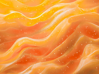 Wall Mural - painting of a wave with orange and yellow colors and a lot of glitter. the wave is very long and has