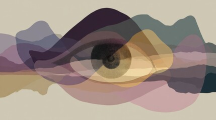 Fototapete - Layered Abstract Shapes Creating an Eye Design Against a Neutral Background With Clear Upper Half Showcasing Artistic Expression