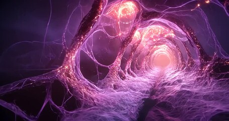 Wall Mural - an abstract tunnel of light in pink and purple is shown. the light creates a sense of depth and an o