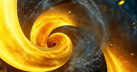 Wall Mural - spiral of light: abstract artistic swirl with yellow and orange colors against dark background, focu