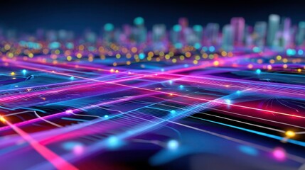 Sticker - futuristic city network connection, data flow, digital technology