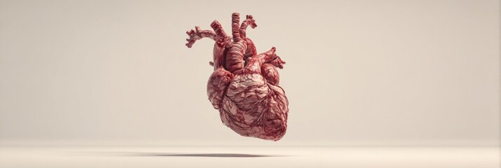 Poster - 3D Anatomical Heart Design Floating Against a Clean, Minimal Backdrop Showcasing Intricate Detail and Realism in a Modern Artistic Representation