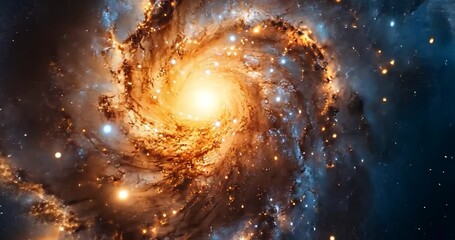 Wall Mural - vibrant galaxy with light blue and orange nebula forming spiral shape on a dark background