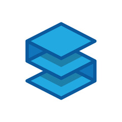 Wall Mural - the image shows a flat logo design of a letter s in blue color in three stacked square that looks cl