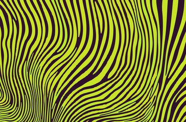 Fototapete - Vector illustration in modern Y2K style: organic neon green wavy stripes on black background, resembling zebra or animal print. Vibrant, bold, and trending among pop and urban design styles.
