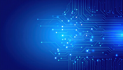 Wall Mural - high tech circuit board background with glowing blue lines and nodes