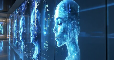 Wall Mural - portrait of a person's face profile illuminated in the futuristic environment. the focus is on a per