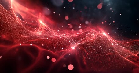 Wall Mural - abstract red flowing wave of particles, with light and bokeh effects