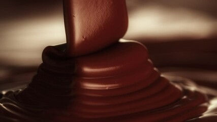 Poster - Super Slow Motion of Pouring Real Dense Melted Chocolate. Filmed with High Speed Cinema Camera, 1000fps. 