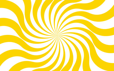 Poster - Abstract dynamic vibrant background with bright yellow and white spiral rays. Sunburst pinwheel design, with sense of movement and energy. Wavy, curved stripes twist with a visual illusion of spinning