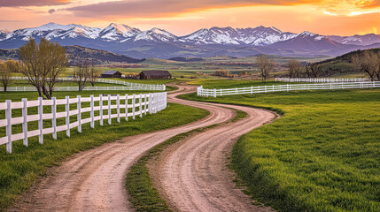 Wall Mural - dirt road winds through a large, grassy field