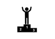 © Rubab - A black stick figure stands on a podium with arms raised in victory on a white isolated background
