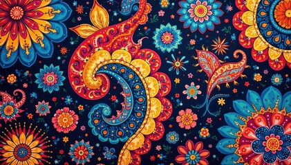 Poster - bold, abstract paisley print with contrasting color accents , retro, pattern, illustration