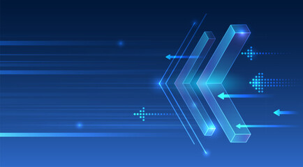 Leinwandbilder - A futuristic background with vibrant 3D arrows and geometric lines moving across the horizon. The abstract design symbolizes data transfer, speed, technological flow and digital communication.