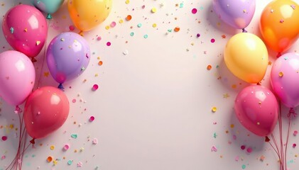 Canvas Print - festive birthday background with colorful balloons and confetti , green, gold