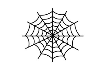 A simple black outline of a spiderweb on a white background in a symmetrical radial design