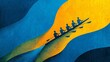© bell - A team of rowers works together in a on the water, propelled forward by teamwork and collaboration in a graphic illustration symbolizing success.