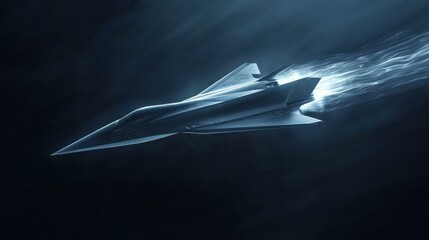 Poster - Futuristic spaceship flying through dark outer space