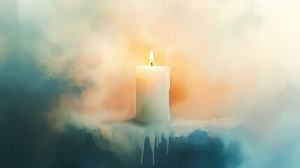 Aufkleber - Burning candle melting indoors with serene abstract background