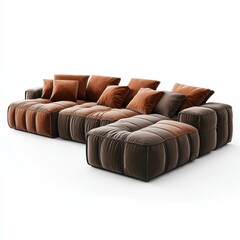 Aufkleber - Brown and orange sectional sofa with multiple cushions in studio